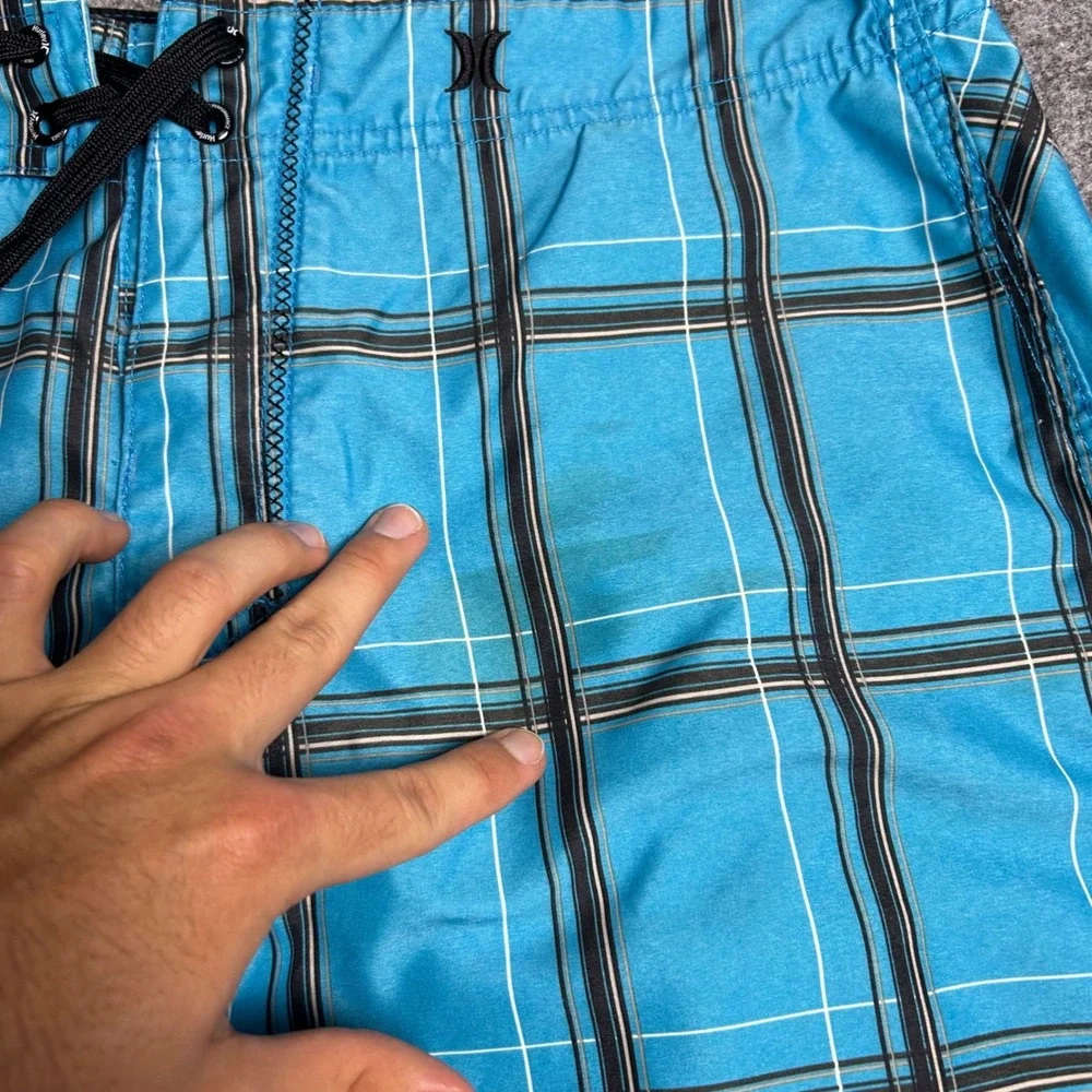Hurley Plaid Board Shorts Blue Black Checkered Skater Surf Trunks Size 32